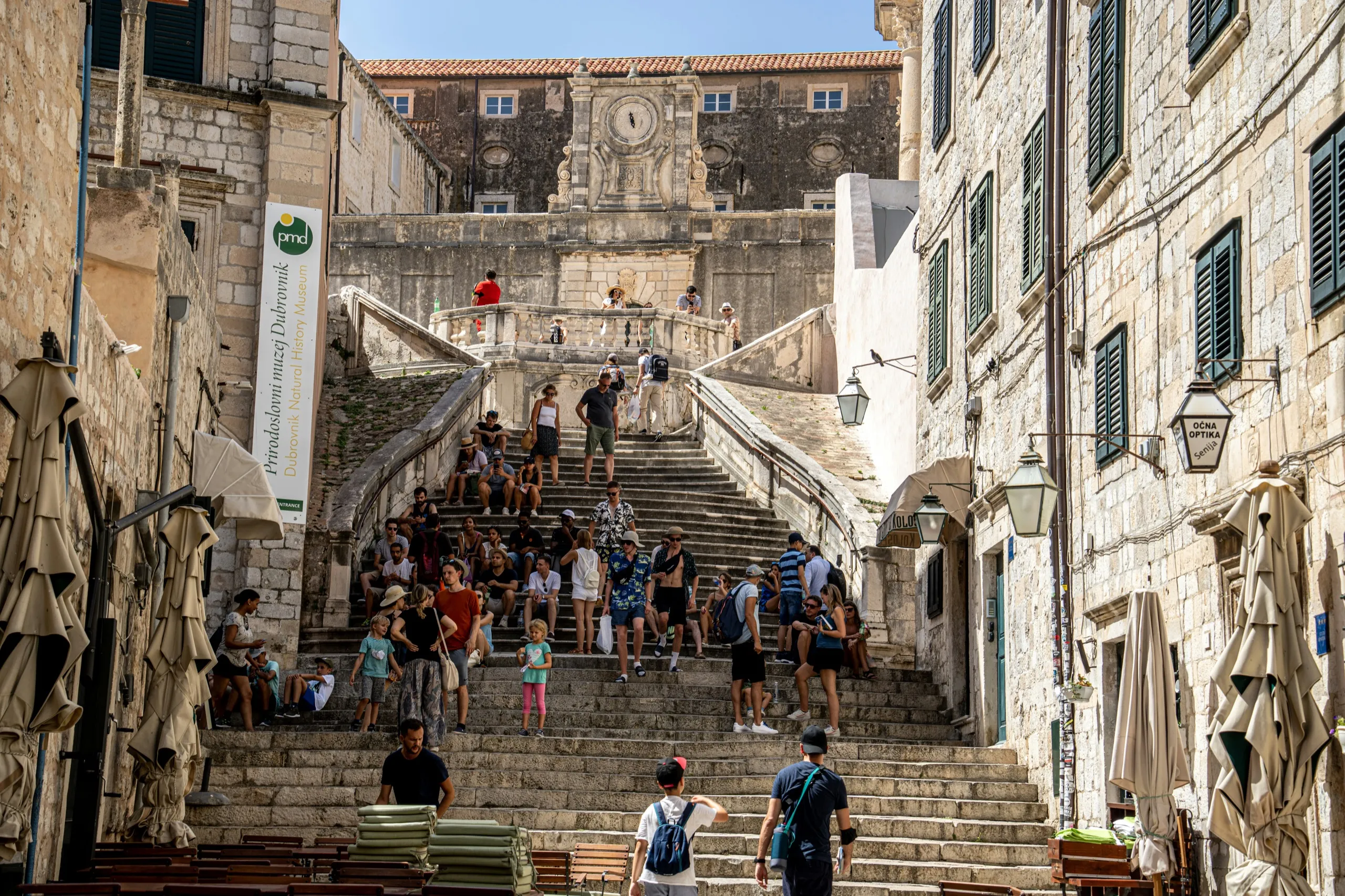 The wide stone Jesuit Stairs climbing through Dubrovnik's old town, used as the Walk of Shame location